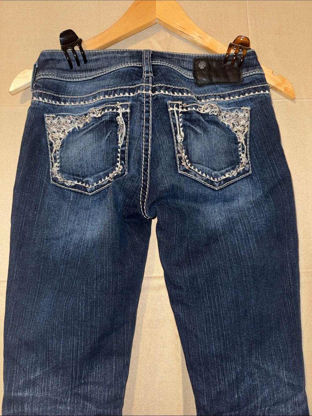 Silver Ultra Low Rise Flare Jeans